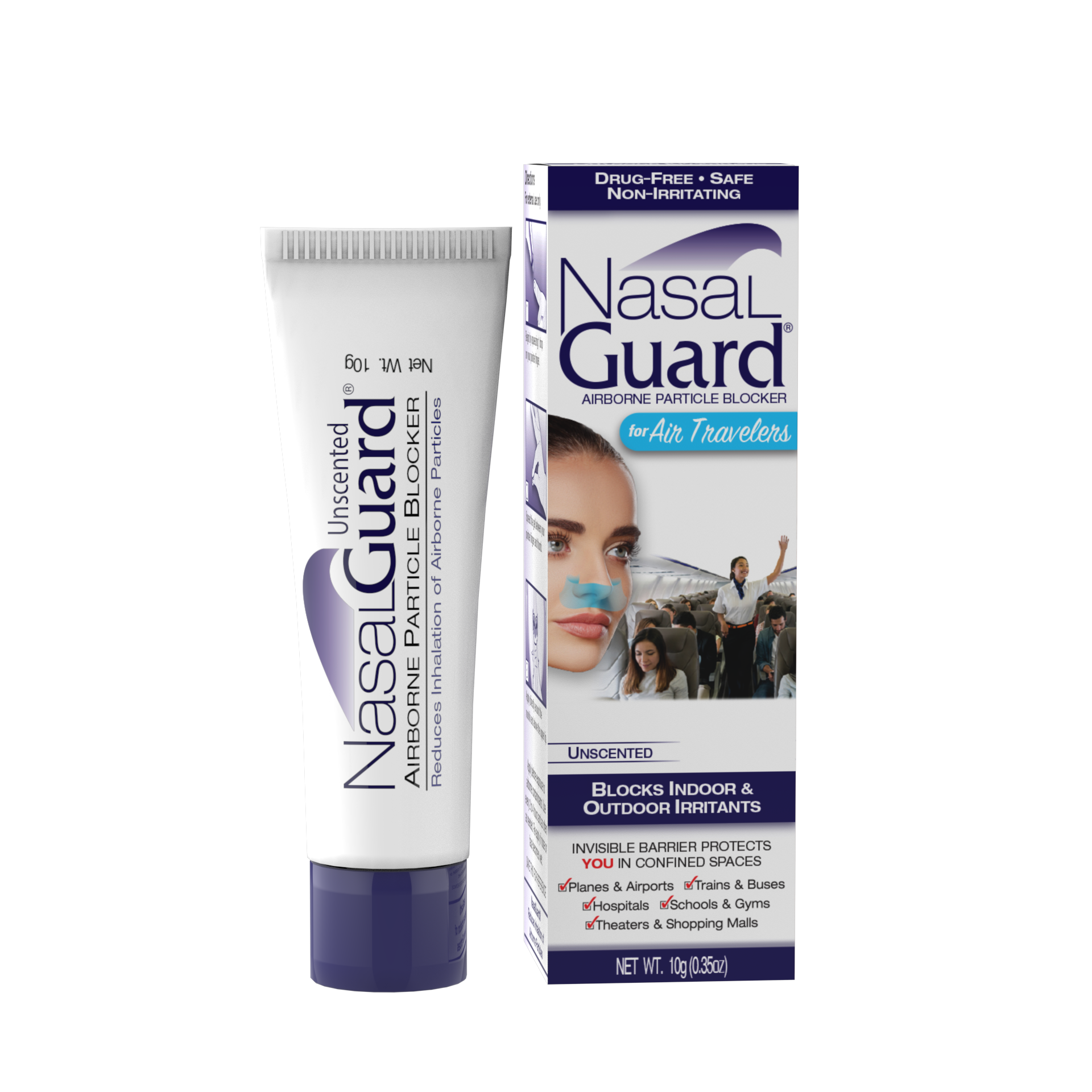 NasalGuard For Air Travelers, Airborne Particle Blocker | Unscented | 10g Tube